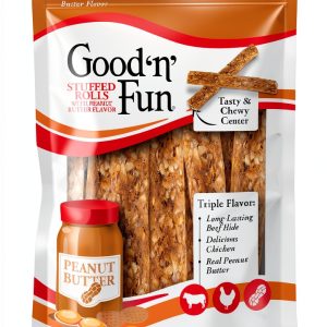 Good n Fun Triple Flavor Rolls Peanut Butter 8oz Rawhide Chew-0