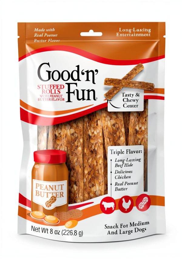 Good n Fun Triple Flavor Rolls Peanut Butter 8oz Rawhide Chew-0