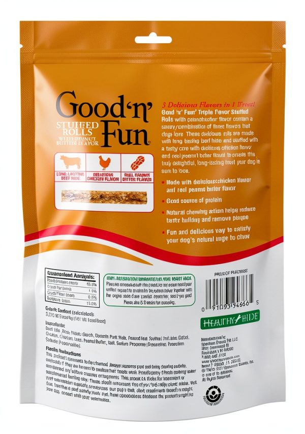 Good n Fun Triple Flavor Rolls Peanut Butter 8oz Rawhide Chew-2