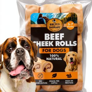Premium Beef Cheek Rolls for Dogs 5-7" - (5-Pack) Long Lasting, Safe & Natural Rawhide Alternative Chews, Ideal for Large Dogs & Aggressive Chewers, Supports Dental Health & Digestion-0