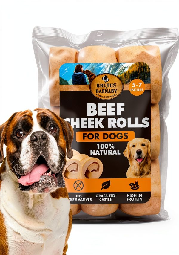 Premium Beef Cheek Rolls for Dogs 5-7" - (5-Pack) Long Lasting, Safe & Natural Rawhide Alternative Chews, Ideal for Large Dogs & Aggressive Chewers, Supports Dental Health & Digestion-0