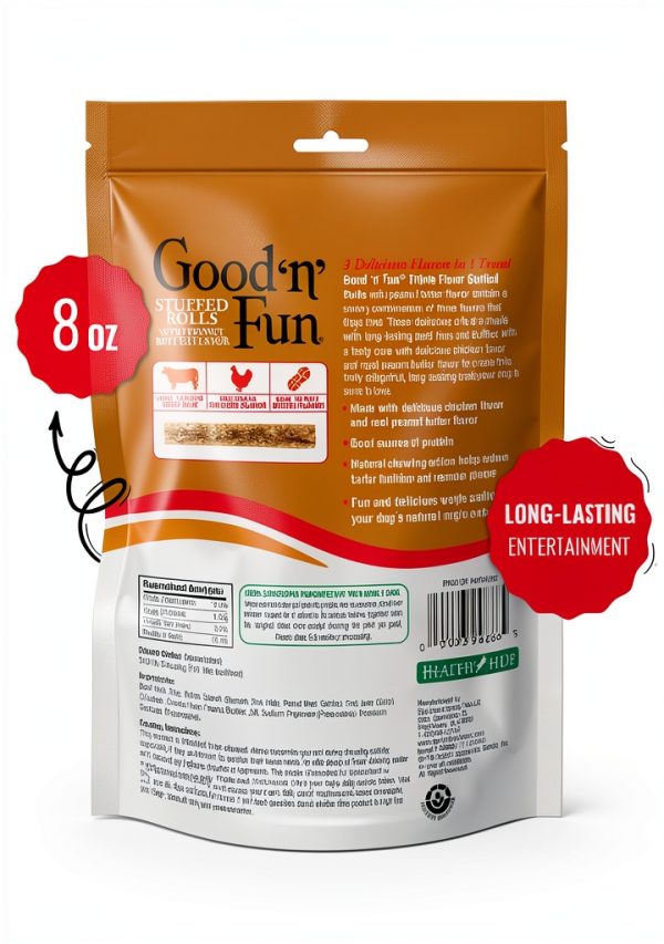 Good n Fun Triple Flavor Rolls Peanut Butter 8oz Rawhide Chew-1