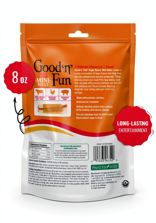 Good 'n' Fun Triple Flavor Mini Rolls 8oz Small Dog Rawhide Chews-1