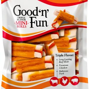 Good 'n' Fun Triple Flavor Mini Rolls 8oz Small Dog Rawhide Chews-0
