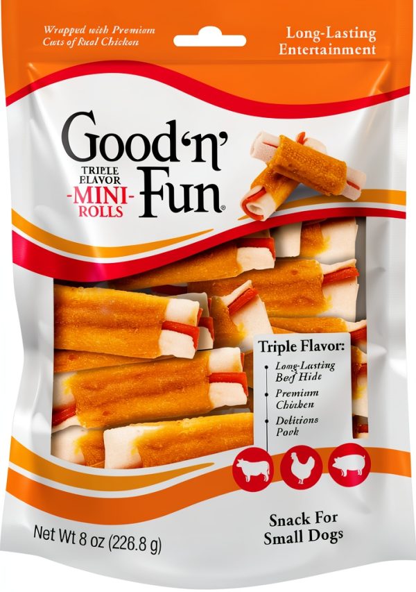 Good 'n' Fun Triple Flavor Mini Rolls 8oz Small Dog Rawhide Chews-0