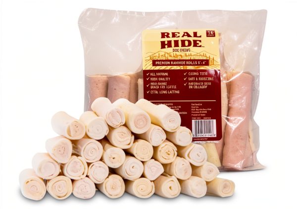 All Natural Dog Chew Treats Real Hide Rawhide Rolls Beef 16 Count-0