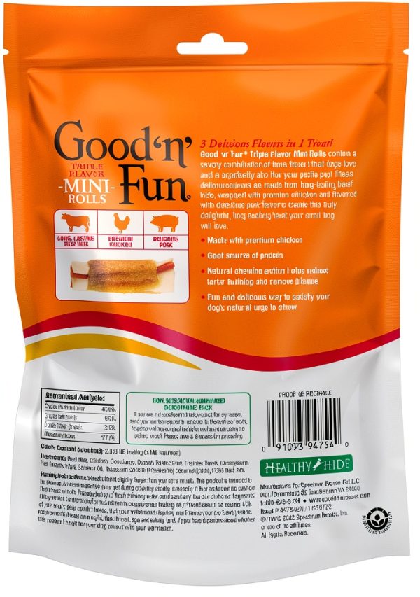 Good 'n' Fun Triple Flavor Mini Rolls 8oz Small Dog Rawhide Chews-2