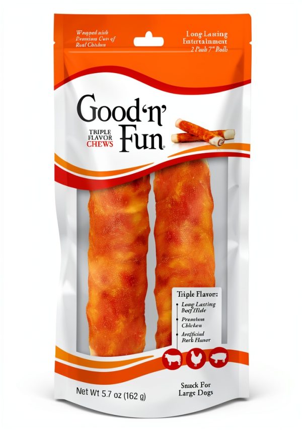 Good ‘n’ Fun Triple Flavor Chews for Dogs – Beef Hide Chicken Jerky-0