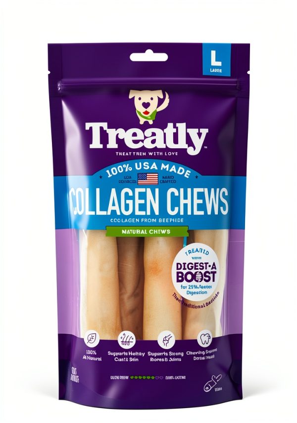 USA Collagen Rolls Treatly Treats 9-10 Inch Natural Flavor 4 Count-0